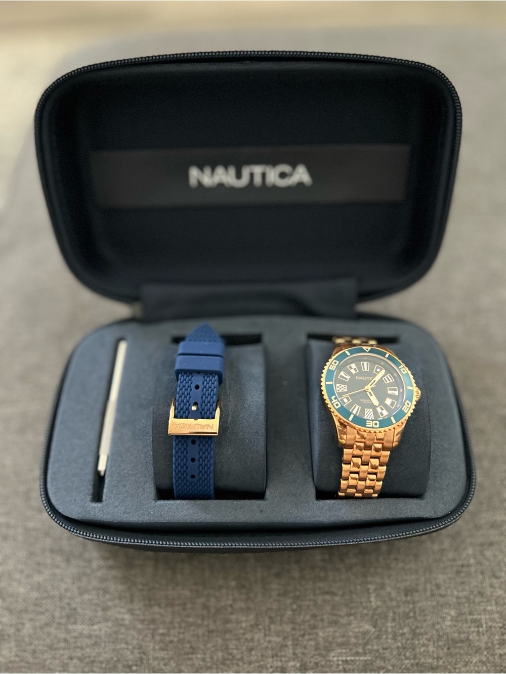Nautica Men’s Gold-Tone Watch with Blue Dial and Blue Interchangeable Strap